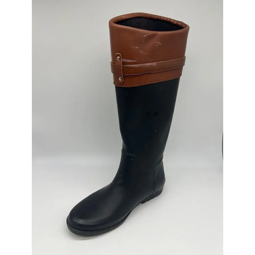 C. Wonder Woman Black Brown Rubber Leather Rainboots Size 7